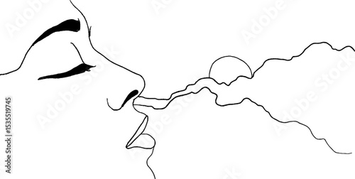 Elegant line art illustration of tear and cloud elements for minimalist design