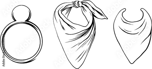 Minimalist line art set of baby teething ring and bandana bibs for infant care design
