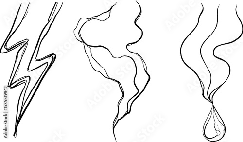 Abstract line art set featuring thunderbolt and wavy designs for creative projects