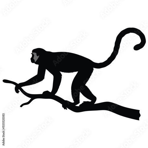 Silhouette of a monkey balancing on a tree branch wildlife illustration design
