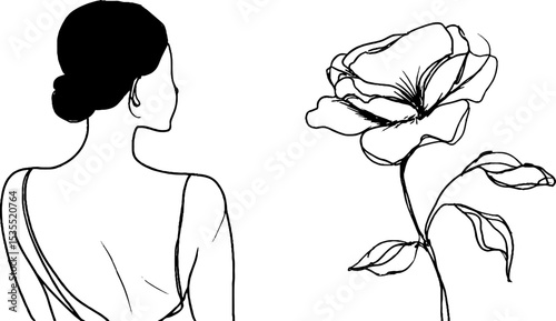 Minimalist line art of woman's back and flower - perfect for modern design and decor