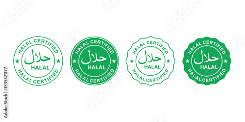 Halal Round Logo Vector. Halal food labels Icon. arabic product emblem, Halal logo Green Vector illustration. Halal food certified icon. 