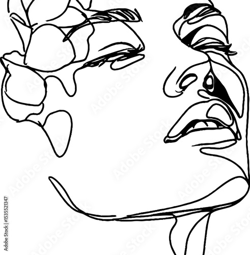 Abstract line art of female face with floral pattern for artistic design