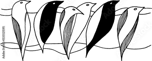 Minimalist line art of birds perching on wires in banner layout design