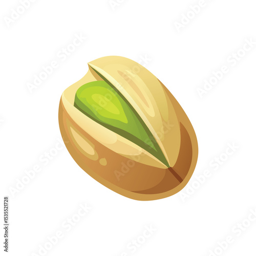 A brightly colored vector illustration of a single delicious pistachio nut isolated