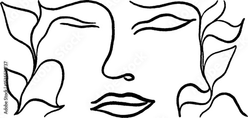 Abstract line art with curved border frame and integrated face design