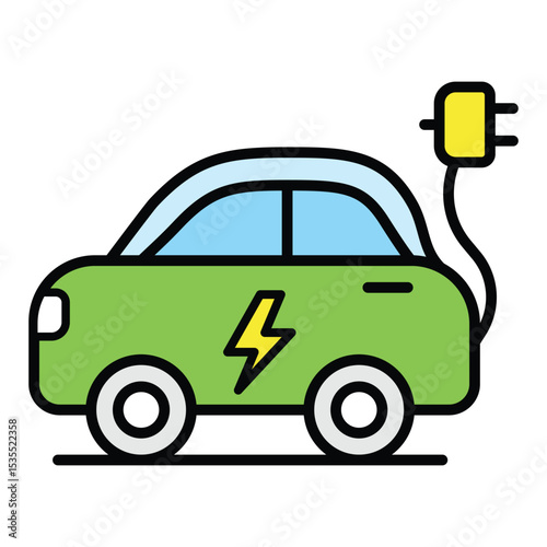 Green electric car charging station with modern design. Suitable for ecofriendly transportation, sustainable energy, electric vehicle concepts, and technology themes.
