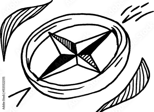 Vintage compass and old world map line art for nautical design projects