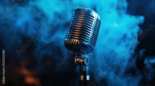 Vintage microphone with smoky background capturing a timeless essence of music