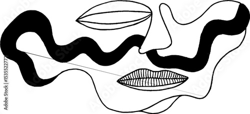Abstract line art featuring serpentine curves and hidden face design