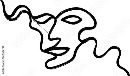 Abstract line art of serpentine curves with hidden face design for modern wall decor