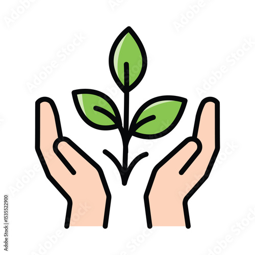 Two hands gently cradle a small green plant. Suitable for environmental campaigns, nature themed designs, and eco friendly businesses promoting sustainability and growth.