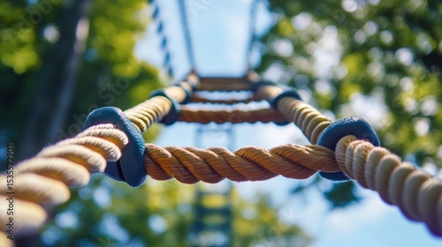 Rope Ladder leading into the sky on a blurry, sunny day at the playground