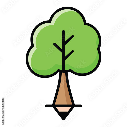 Green pencil drawing of a tree. Suitable for nature themed designs, environmental campaigns, educational materials, and artistic projects. Ideal for eco conscious content.