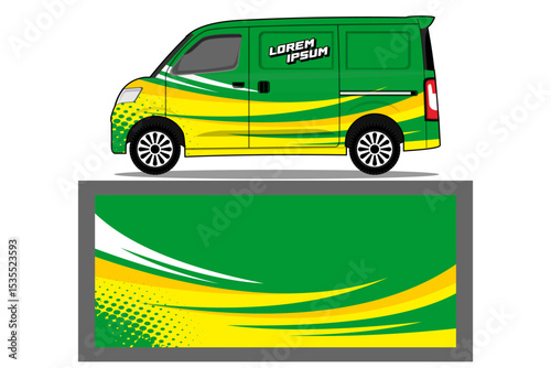 Sporty racing big van wrap car wrap livery design foe universal medium van vector eps ready print printable file in green color combinations EPS 10