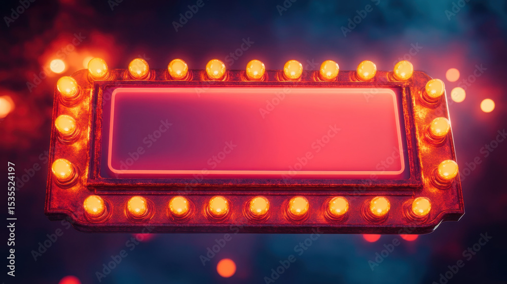 Obraz premium A red sign with a black background and a white background. The sign is lit up with many lights