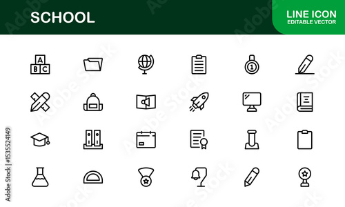 Premium School Icon Set Featuring Modern Vector Illustrations Perfect for Education Projects