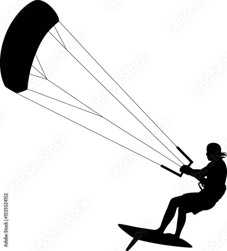 Kitesurfing silhouette on white background 