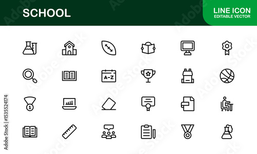 Premium School Icon Set Featuring Modern Vector Illustrations Perfect for Education Projects