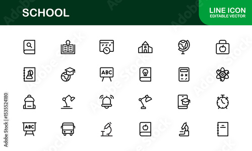 Premium School Icon Set Featuring Modern Vector Illustrations Perfect for Education Projects
