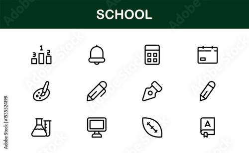 Premium School Icon Set Featuring Modern Vector Illustrations Perfect for Education Projects