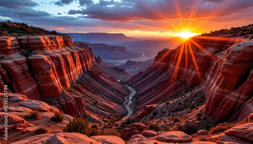 a breathtaking view of a rocky cliffside in a desert landscape at sunset