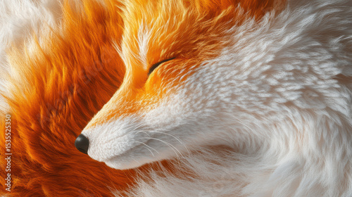 Close-up of two cats peacefully sleeping together highlighting their detailed fur textures and warm expressions with contrasting orange and white coats in a cozy setting