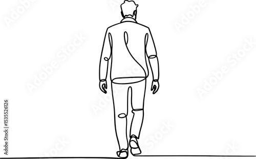 Single one line man person go far away walk alone outdoor life one line art silhouette on white background  