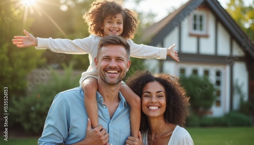 Joyful family enjoying a sunny day in their backyard