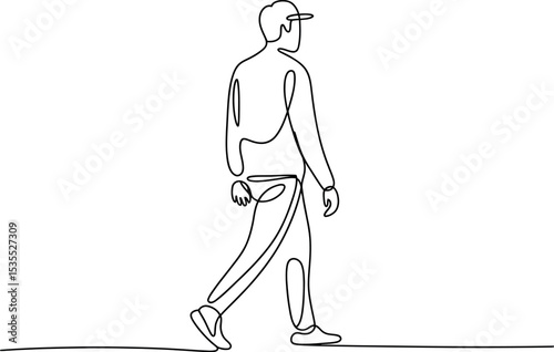 Single one line man person go far away walk alone outdoor life one line art silhouette on white background  