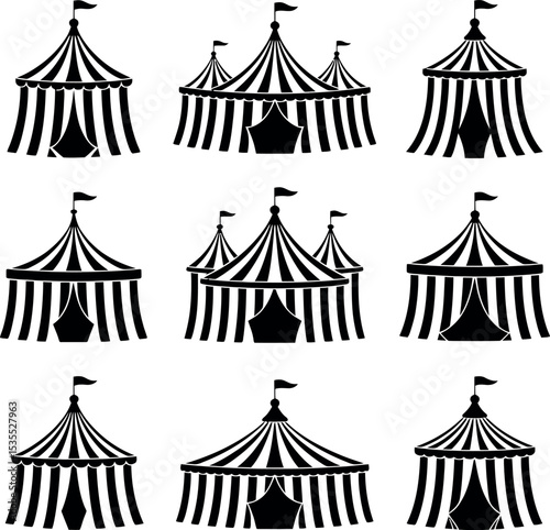 a circus tent with striped silhouette
