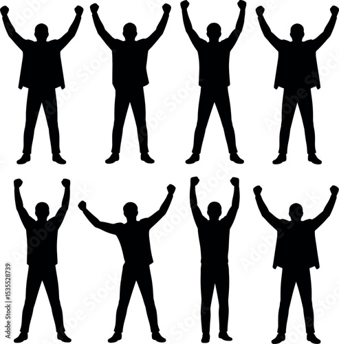 A man with his arms raised silhouette white background  
