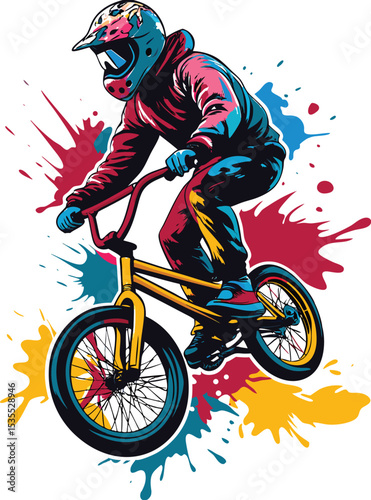 Dynamic vector illustration of a boy on a bike, a silhouette of a cyclist in motion, capturing the speed and thrill of the sport