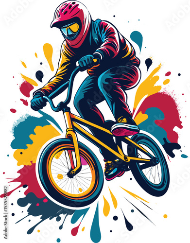 Dynamic vector illustration of a boy on a bike, a silhouette of a cyclist in motion, capturing the speed and thrill of the sport