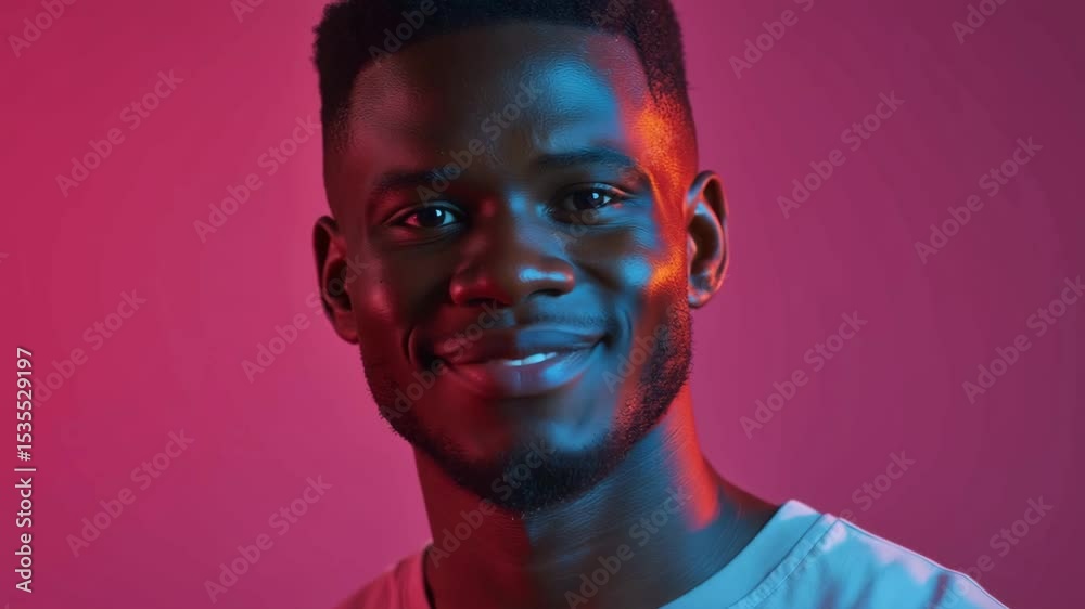 Transformation of emotions: from calm to joyful expressions under vibrant lighting