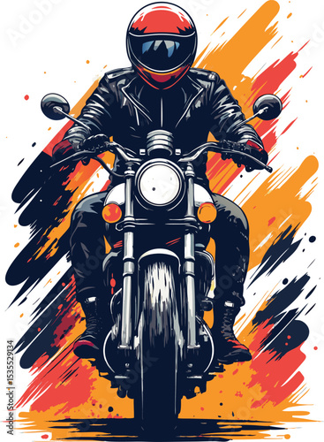 Warrior woman biker on motorcycle sport illustration with skull helmet design Grunge motorcyclist vector with a red helmet, a woman rider on a motorbike, and a child on a snowmobile illustration