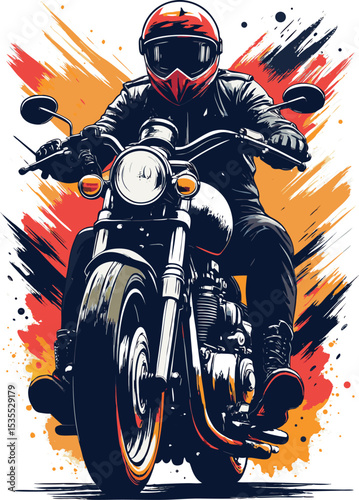 Warrior woman biker on motorcycle sport illustration with skull helmet design Grunge motorcyclist vector with a red helmet, a woman rider on a motorbike, and a child on a snowmobile illustration