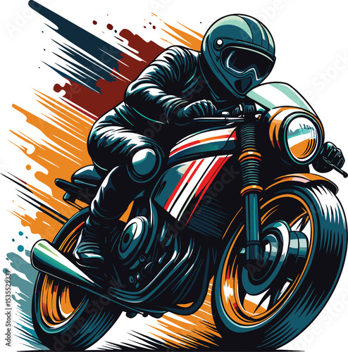 A lone biker with a helmet on a sport motorbike isolated on a black background Motocross rider on a motorbike in a dynamic sport illustration with helmet and equipment