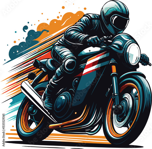 A lone biker with a helmet on a sport motorbike isolated on a black background Motocross rider on a motorbike in a dynamic sport illustration with helmet and equipment