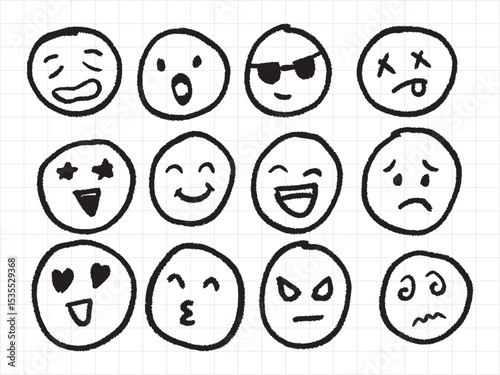 Vector hand drawn emoji with various emotion