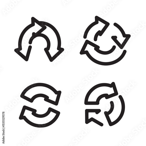 Collection of four minimalistic line art icons representing circular arrows suitable for diverse applications and design elements