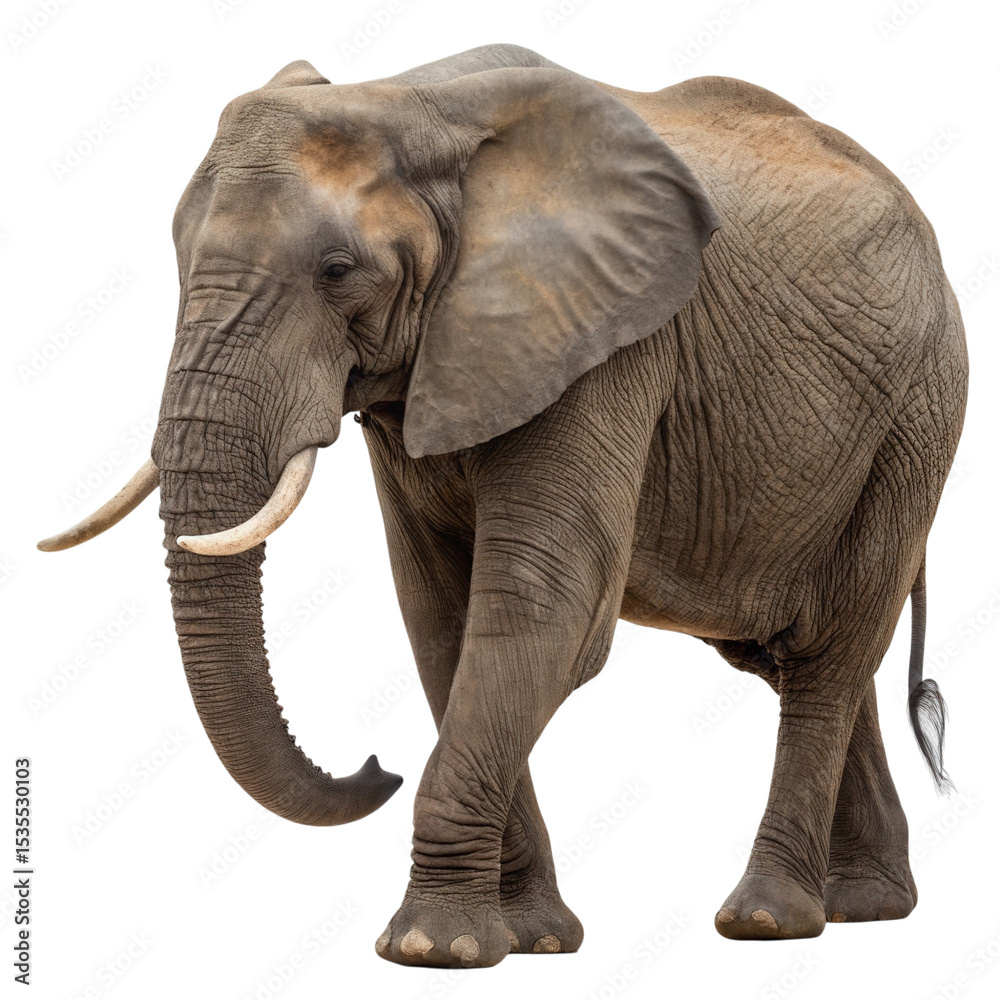Obraz premium elephant isolated on white background. Elephant walking gracefully