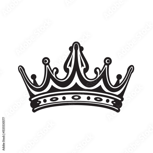 Elegant black and white silhouette illustration featuring a classic crown symbol representing royalty power and nobility design concept.