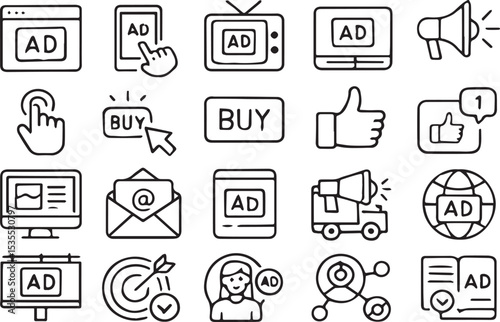 Digital Advertising Line Icons – Marketing, Promotion, and Social Media Pack
