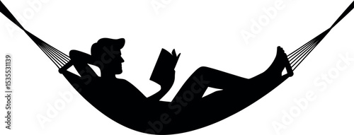 Man relaxing lying in hammock silhouette white background  