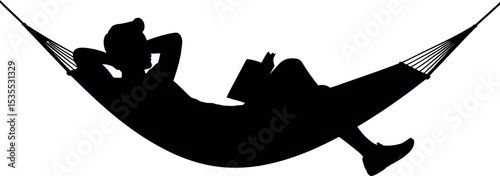 Man relaxing lying in hammock silhouette white background  