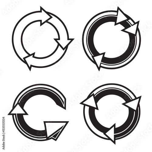 Four different circular arrow designs arranged in a square formation presented in a clean silhouette style against a white backdrop