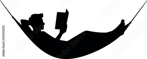 Man relaxing lying in hammock silhouette white background  