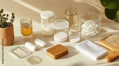 Natural and Minimalist Home Spa Arrangement with Organic Ingredients and Simple Tools for Self-Care Rituals