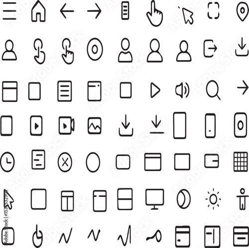Icon Array: A diverse array of minimalist icons for a user-friendly design. Capturing simplicity and functionality in this collection of essential symbols.